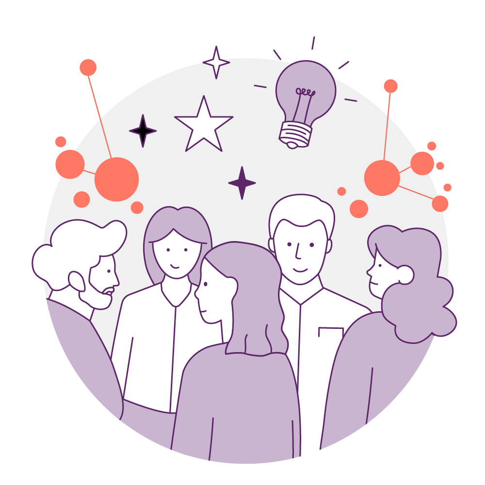 Illustration mit mehreren Menschen im Gespräch