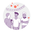 Illustration von Menschen bei Willkommensparty