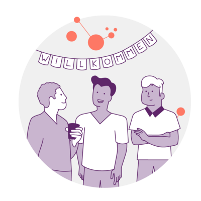 Illustration von Menschen bei Willkommensparty