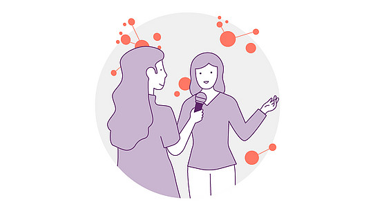 Illustration einer Person, die von einer anderen Person interviewt wird