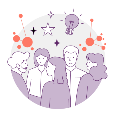 Illustration mit mehreren Menschen im Gespräch