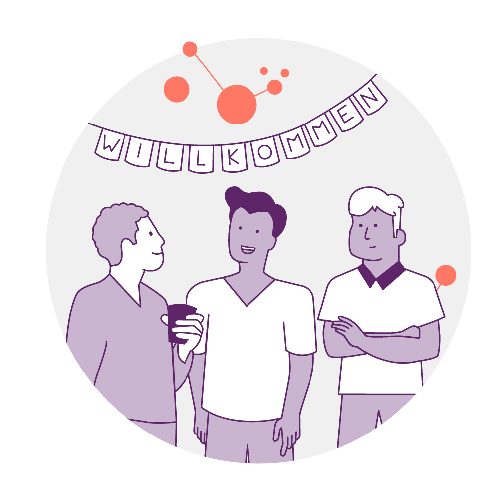 Illustration von Menschen bei Willkommensparty