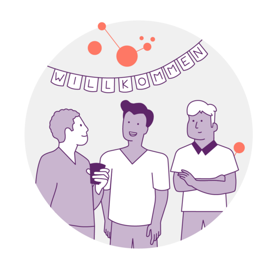 Illustration von Menschen bei Willkommensparty