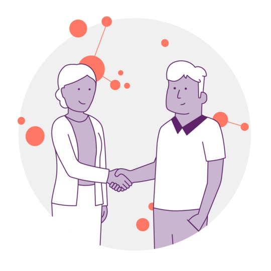 Illustration mit zwei Menschen die sich die Hand schütteln