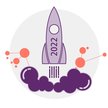 Illustration einer Rakete, die gerade startet. Auf ihr steht 2022 geschrieben.
