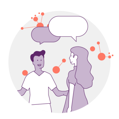 Illustration mit zwei Menschen mit Sprechblasen