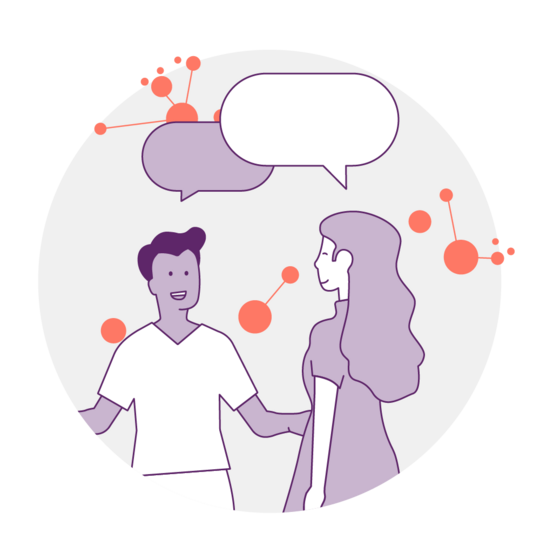 Illustration mit zwei Menschen mit Sprechblasen