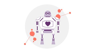 Illustration: Ein Roboter, auf dessen Korpus ein Herz prangt.