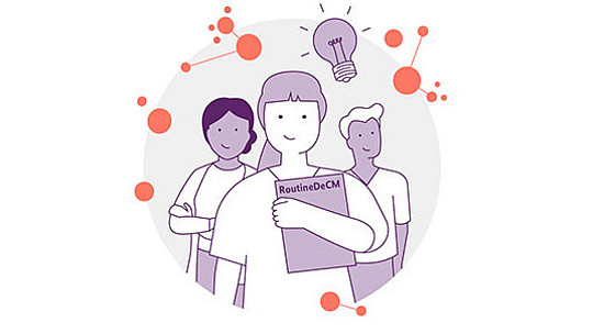 Illustration mit Menschen in einer Gruppe und dem Projektnamen "RoutineDeCM"