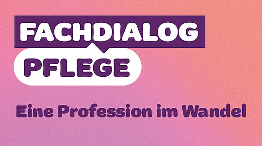 Text "Fachdialog Pflege: Eine Profession im Wandel" auf koralle-farbenen Grund