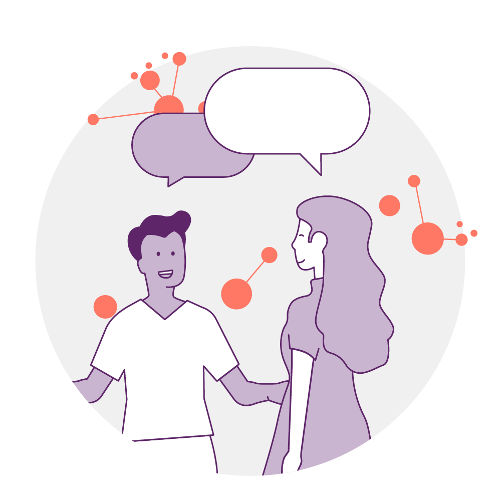 Illustration mit zwei Menschen mit Sprechblasen