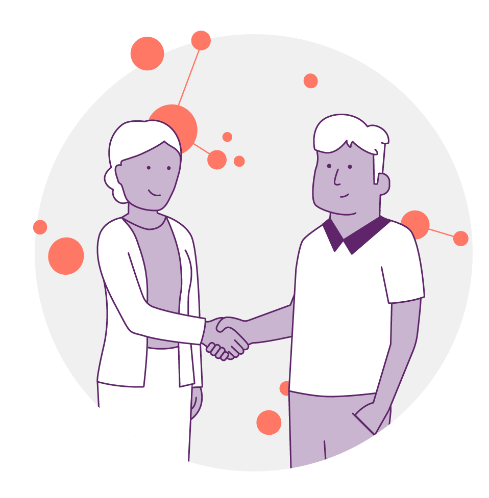 Illustration mit zwei Menschen die sich die Hand schütteln
