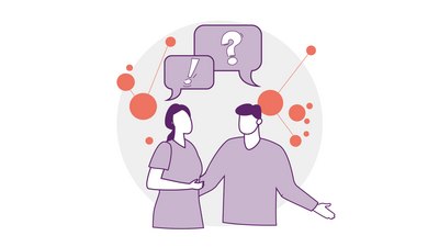 Illustraton: Zwei Menschen im Gespräch.