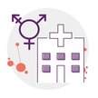 Illustration: Rechts ein Krankenhaus, links das Symbol für transgender