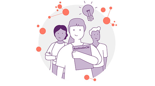 Illustration mit Menschen in einer Gruppe und dem Projektnamen "RoutineDeCM"